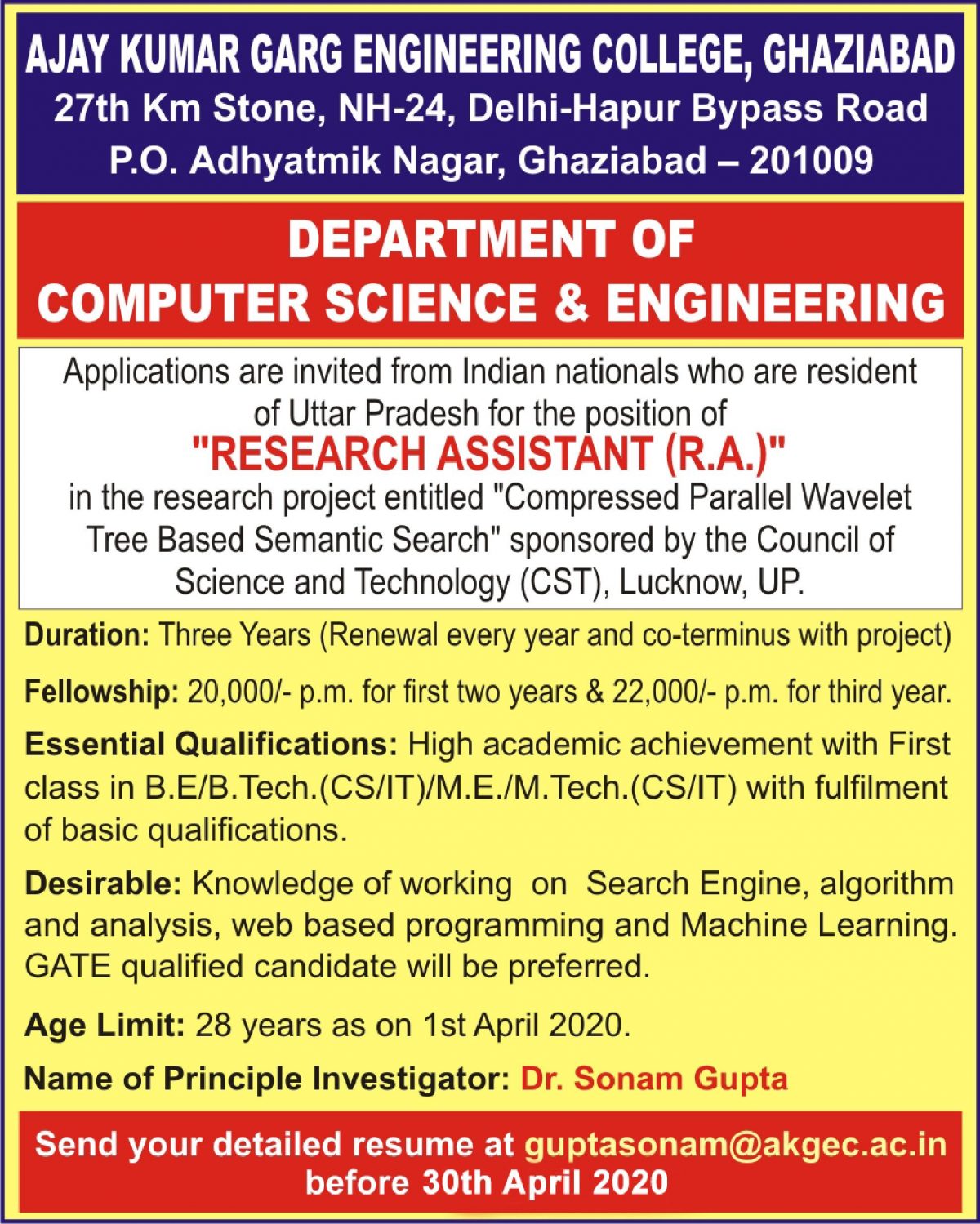 Requirement for Research Assistant