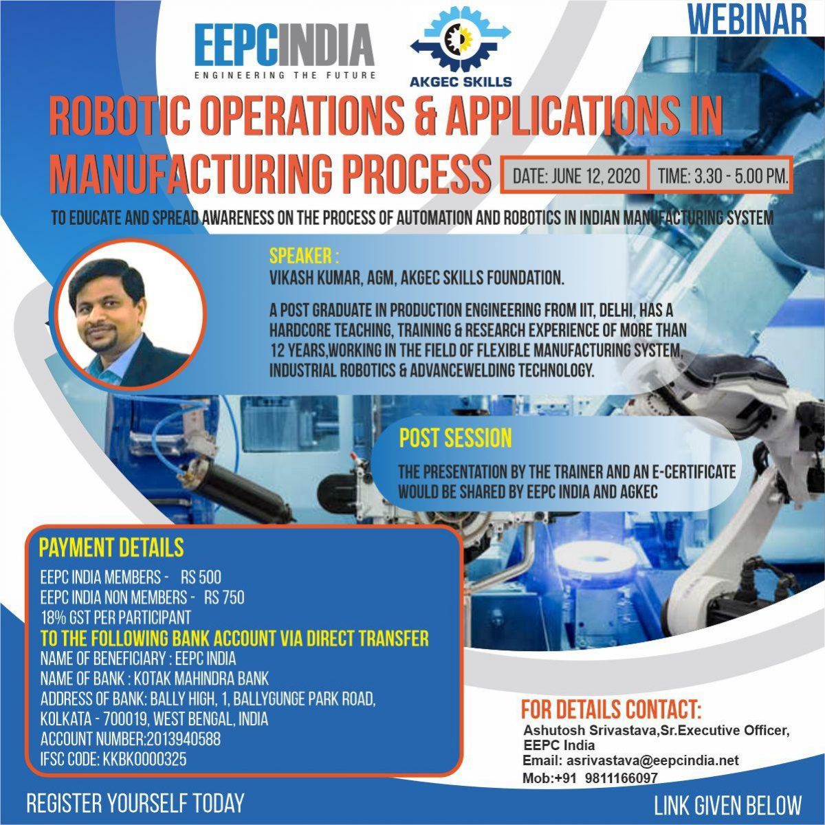 Webinar on Robotic Operations & Applications in Manufacturing Process